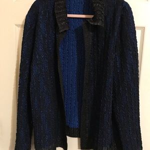 No tags pre-owned sweater very nice blue & black & blue colors.  Light weight